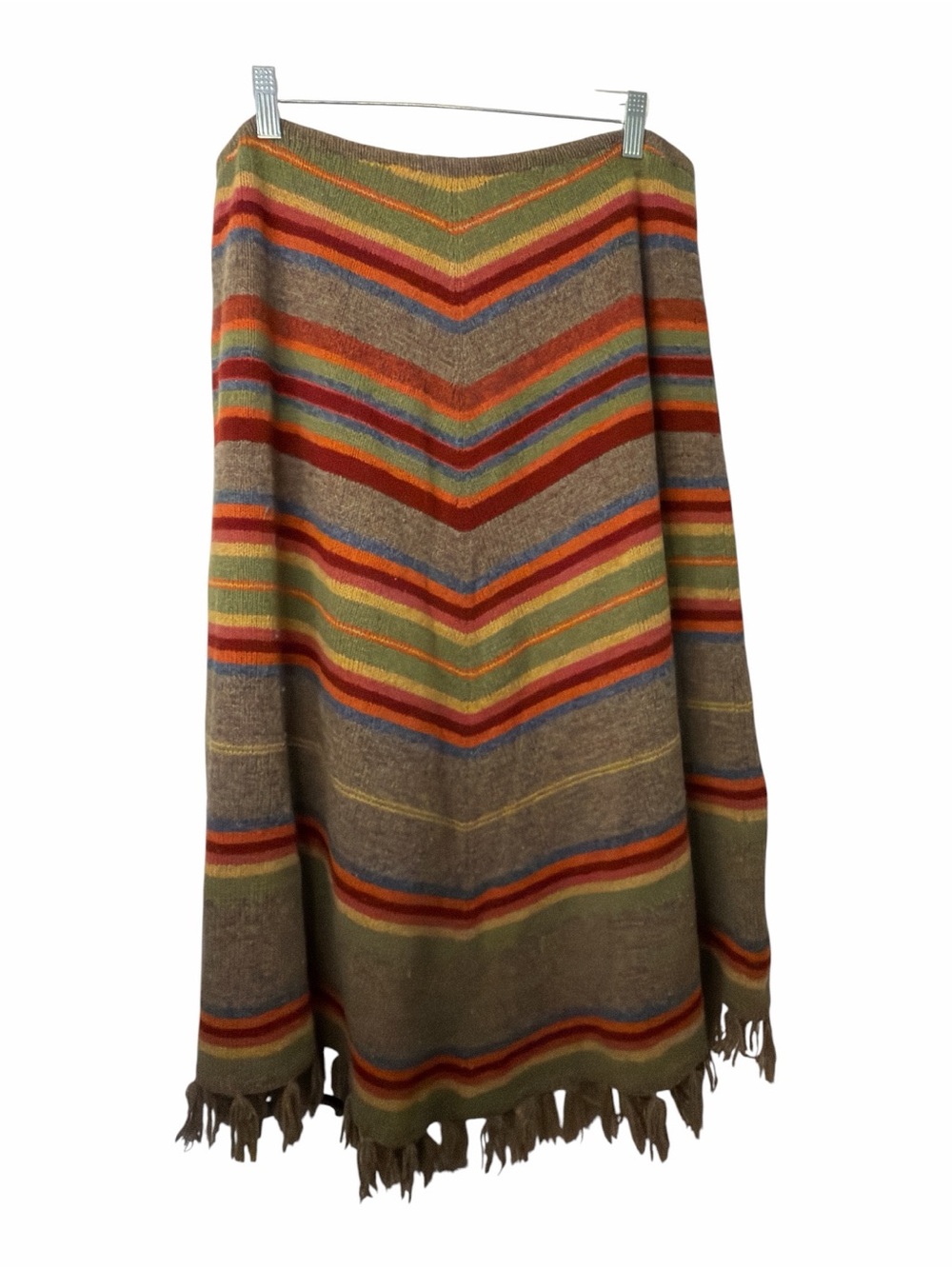 Lauren Ralph Lauren Wool Southwestern RARE Chevron Stripe Fringe Skirt Large - Picture 3 of 11